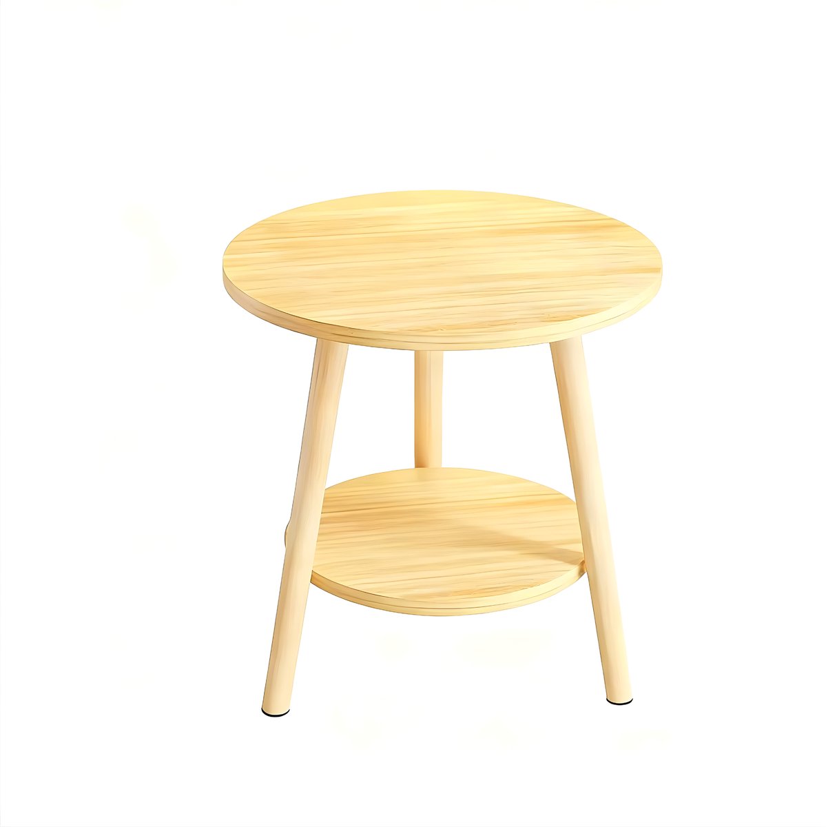 Happiq Ronde Bijzettafel 2-Laags - Salontafel met Open Opbergruimte - Voor Woonkamer Walnut