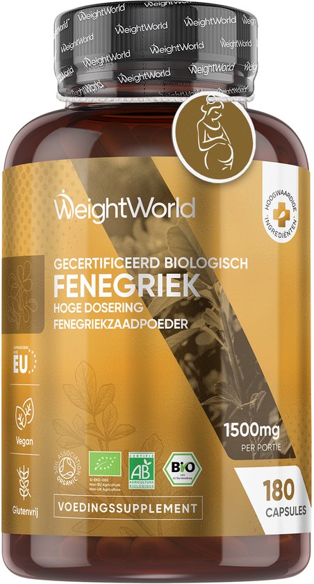 WeightWorld Biologische Fenegriek capsules - Boezemvriendjes alternatief - 1500 mg - Afkomstig van fenegriek zaad - 180 vegan capsules
