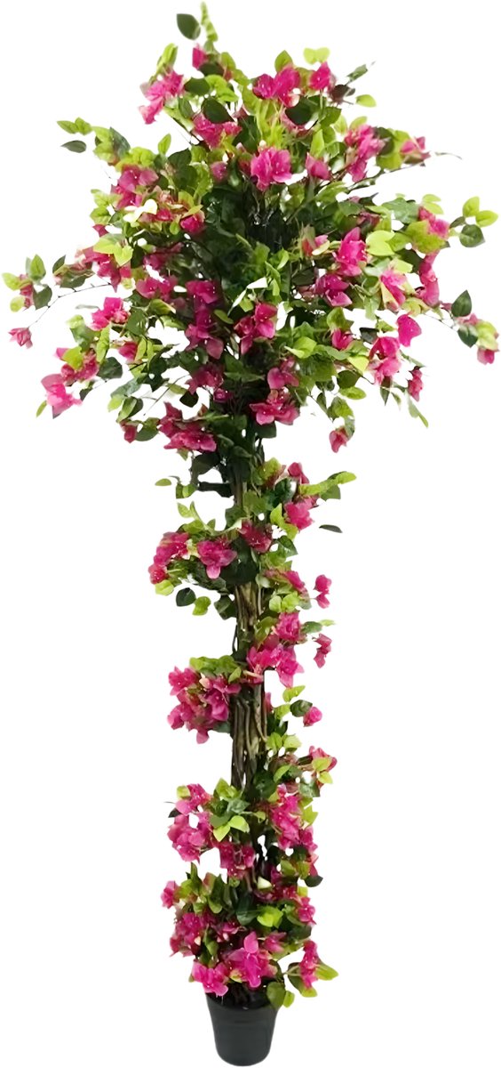 Kunstmatige Bougainvillea Boom 210 cm - Kunstplant - Nepplant met Houten Stam & Roze Bloemen - Voor Binnen & Buiten - Wit