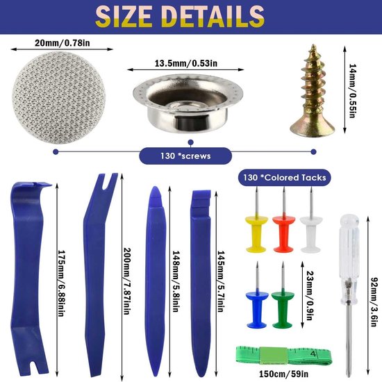 Reparatieset Autodakhemel - Hemel Reparatie Kit - Auto Interieur Herstellen - Universele Klinknagels - 135 Stuks - Grijs — afbeelding 3
