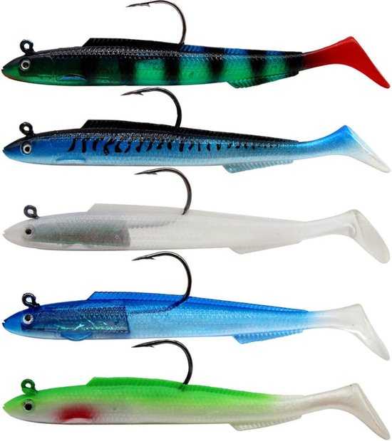 Set van 5 Paddle Tail Swimbaits - Zachte Plastic Visserslures met Jigkop voor Baars, Forel en Roodbaars - Geschikt voor Zout- en Zoetwater vissen — afbeelding 4