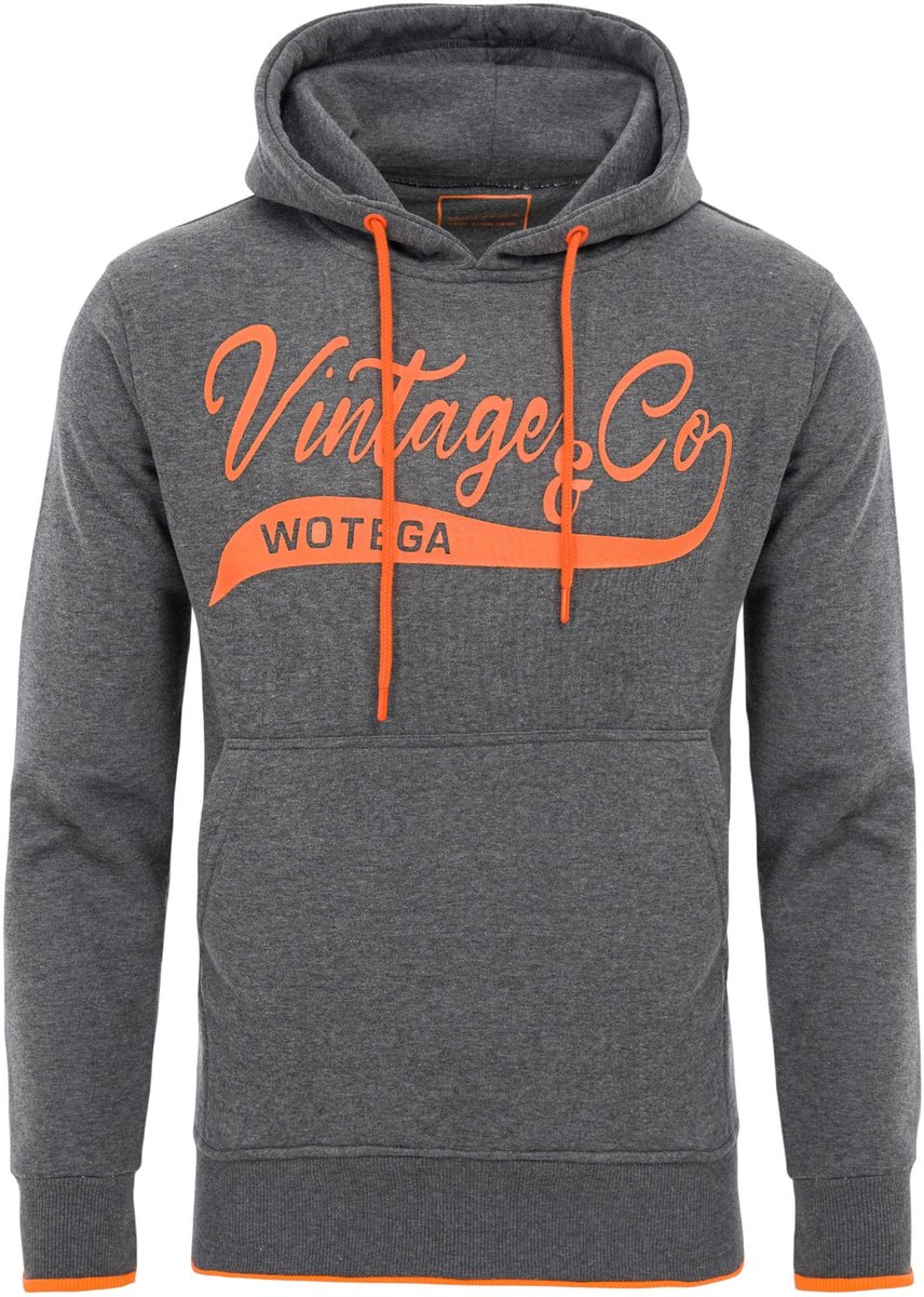 WOTEGA Heren Hoodie WT Star – Regular Fit – Katoenmix – Grijs – Tunnelkoord & Kangoeroezak