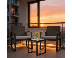 Bealife WR210 Garden Tuinset – 3 Delige Stoel Loungesets – Rieten Patio Set 2 Persoons met Salontafel – Bistroset van Rotan Patio Stoelen voor Balkon, Veranda, Tuin, Zwembadzijde -68x58x73cm -Grijs