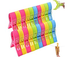 20 stuks Strandhanddoekclips - Wasknijpers - handdoeken/badlakens knijpers - Grote knijpers - Grote plastic badlaken knijpers -Kledingknijpers - Houd je Handdoek tegen de Wind - Meerkleurig -Geschikt voor gebruik op het strand op de camping en thuis