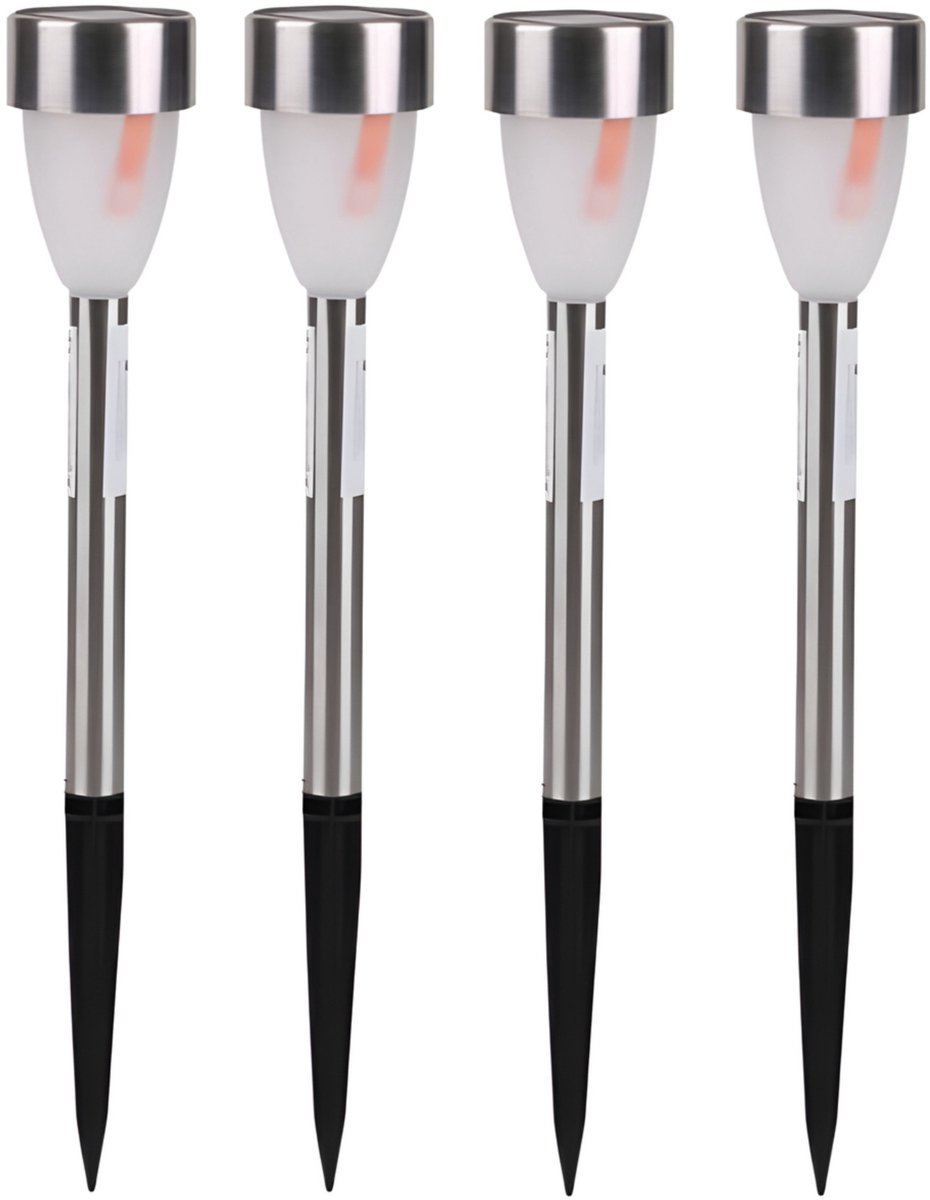 Sunnydays Tuinlampen / prikspot Solar Lumora - 4x - zilver - RVS - waterbestendig - 36 cm