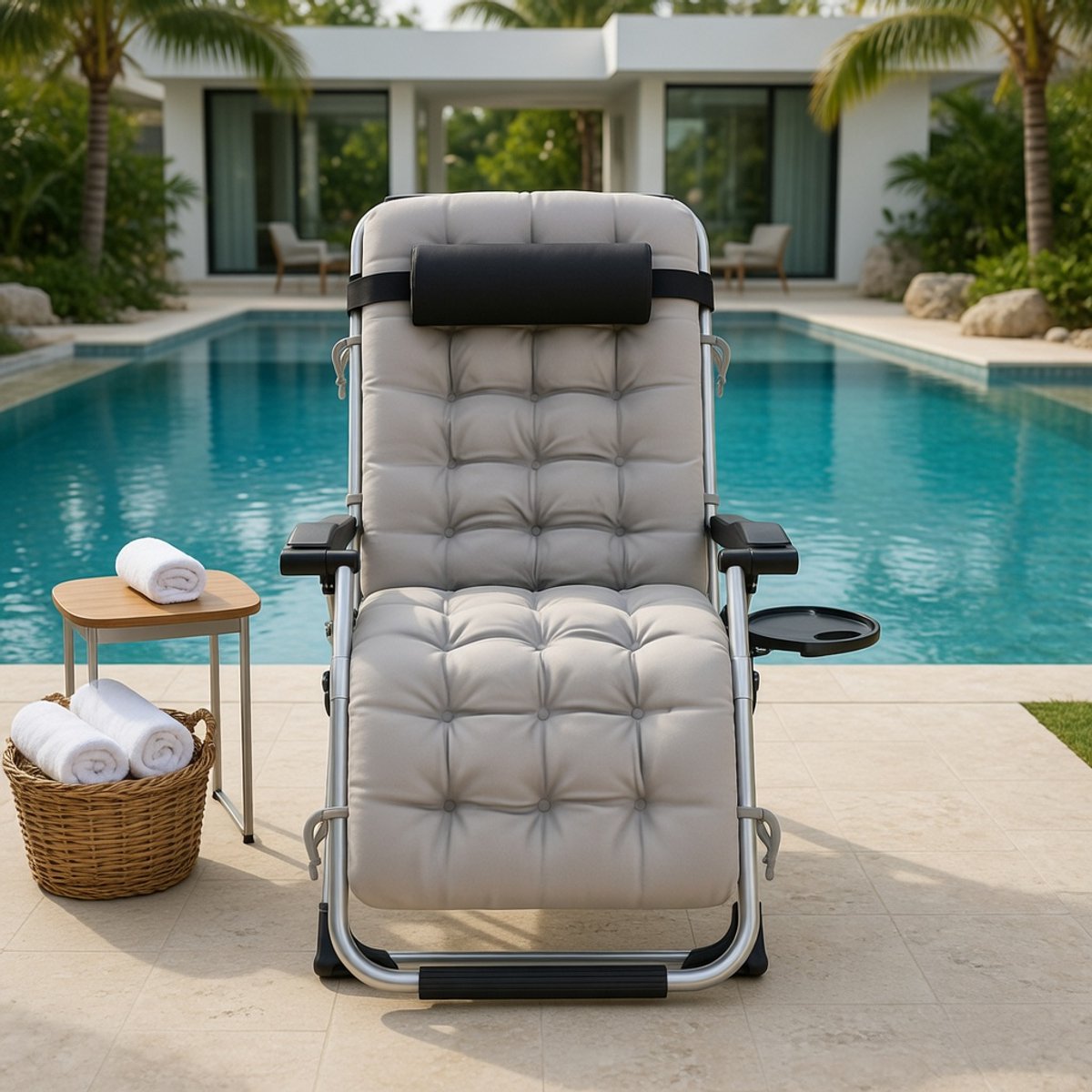 Extra Breed Luxe Opvouwbaar Tuinligbed met Verstelbare Rugleuning en Kussen – 83 cm Zonnestoel voor Tuin, Balkon en Terras – 200 kg Draagvermogen – MedaHomeStore