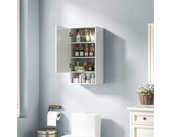 Wishdor - Wandkast Met Deuren En Open Vak - Verstelbare En Uitneembare Planken - Ruimtebesparend Modern Ontwerp Voor Badkamer Of Keuken - Spaanplaat En MDF - Wit - Wandmontage - 40 X 27 X 77 Cm