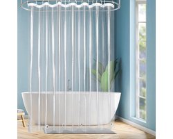 EurCross Extra breed transparant antischimmel douchegordijn 240 x 200 cm met 5 magneten onderaan, plastic waterdicht PEVA douchegordijnen voor badkamer bad met 16 ringen