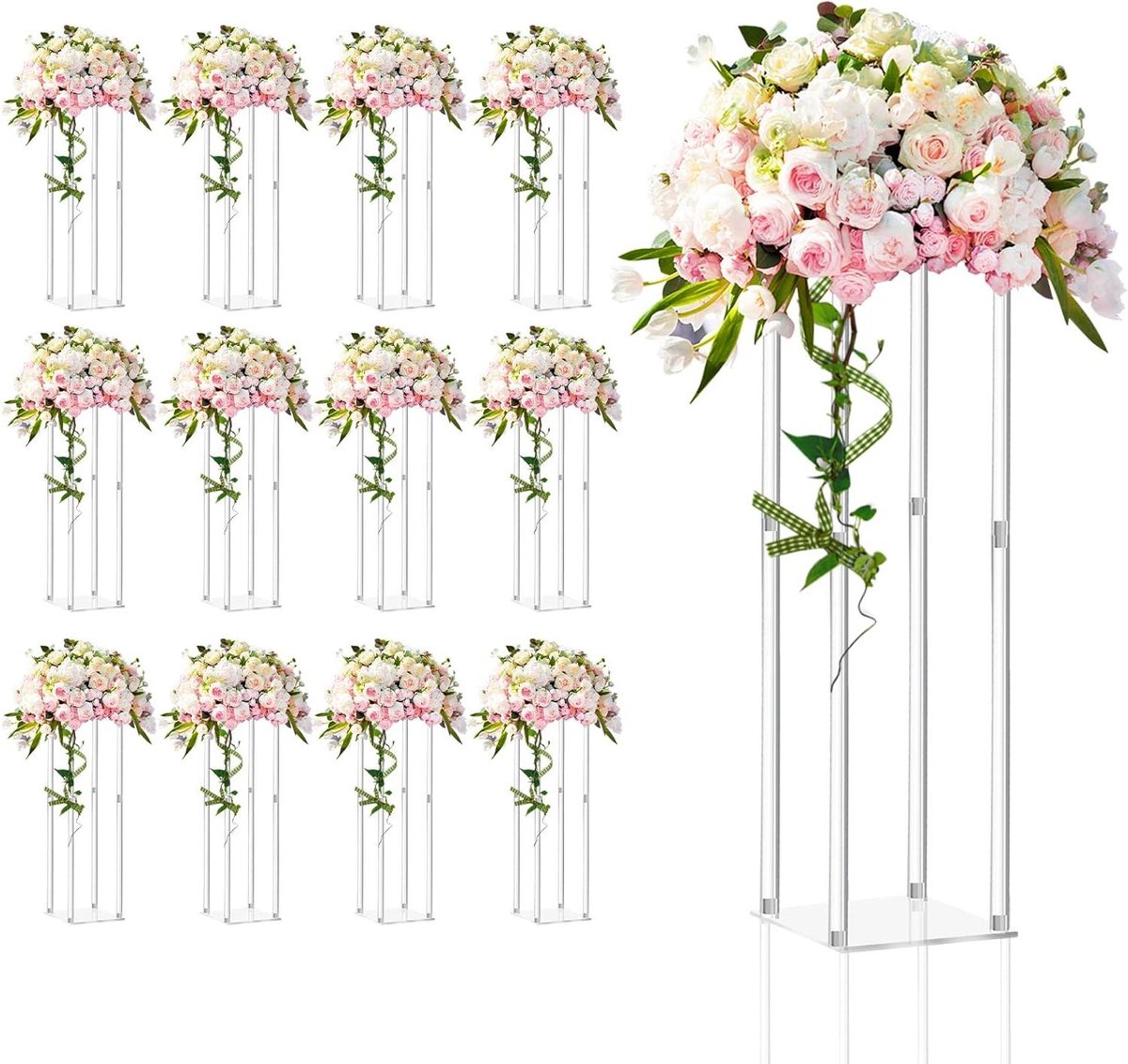 Acryl Vazen Kolom - Bloemen Standaard Vaas - Bruiloft Centerpieces - Set van 12 Stuks - 70 cm Hoog
