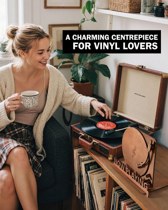 Vinyl Platenhouder - LP Standaard - Now Playing Vinyl Display - Albumhouder - Vinylplaten Opslag - Spiraalgroef Textuur - LP Vinyl Houder - Rustiek Woonaccessoire - Vinyl Liefhebbers Cadeau - Platenstandaard - LP Accessoires - Zwart — afbeelding 5