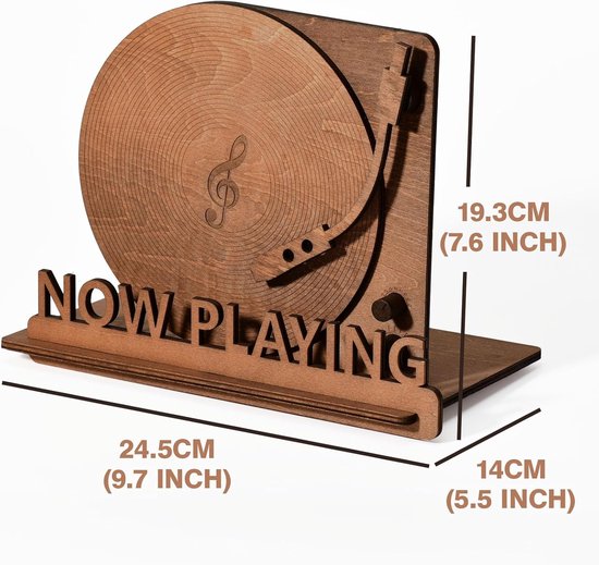 Vinyl Platenhouder - LP Standaard - Now Playing Vinyl Display - Albumhouder - Vinylplaten Opslag - Spiraalgroef Textuur - LP Vinyl Houder - Rustiek Woonaccessoire - Vinyl Liefhebbers Cadeau - Platenstandaard - LP Accessoires - Zwart — afbeelding 2