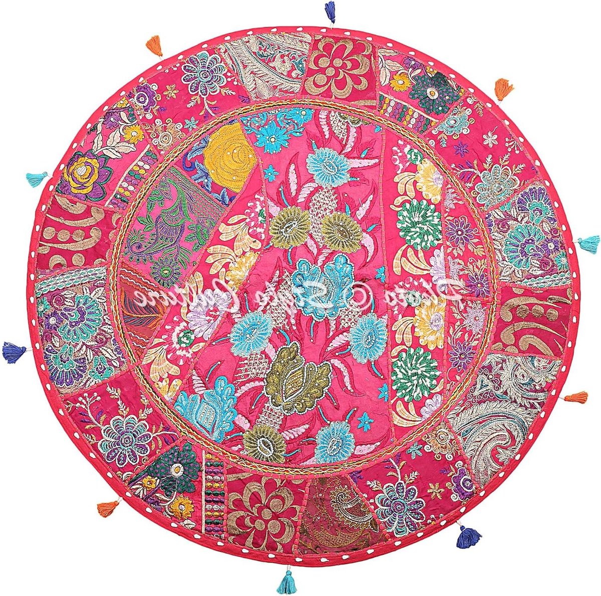 Indische Boheemse Vloerkussen Voor Volwassenen Lezen Hoek Gooi Kussensloop Roze 80 cm x 80 cm Vintage Patchwork Ronde Grote 32 Inch Hal Katoen Geborduurde Zithoek Poef Cover