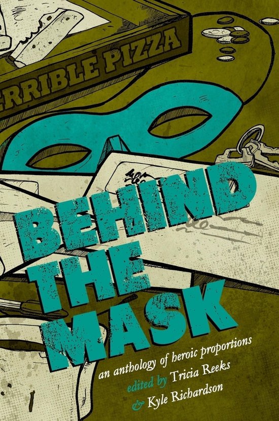 Boekomslag met de titel 'Behind the Mask' en een turquoise masker.
