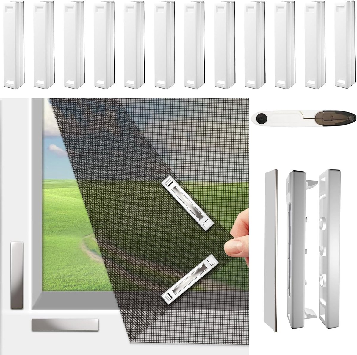 Magnetisch Raamhor | Verstelbaar DIY Vliegenhor Max 150x130cm Zwart | 12 Sterke Magneten | Glasvezel Fijn Muggengaas | Innovatieve Magnetische Sluiting | Zonder Boren | Voor Alle Standaard Huishoudelijke Ramen| Cyslmuk®
