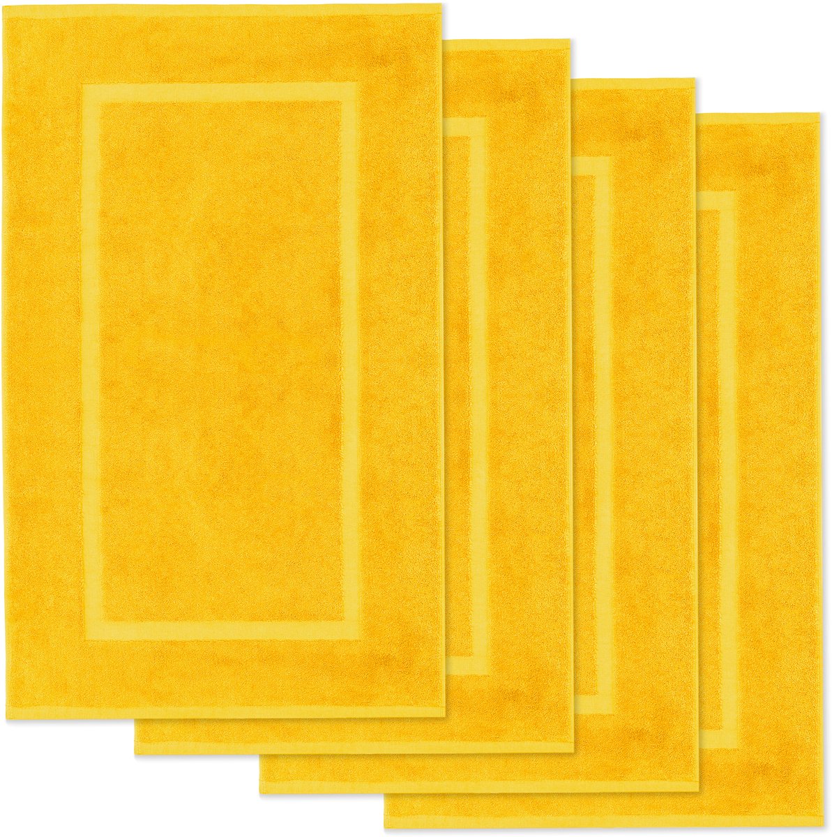 Lavea® Set van 4 Badmatten 50x80 cm Zacht en Absorberend – 100% Katoen, Wasbare Badkamermatten – Ideaal als Douche- of Badmat - Koolzaadgeel