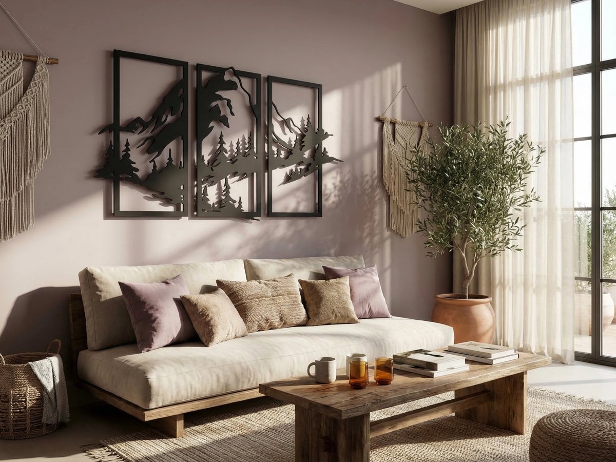 Wanddecoratie Bergen, Houten Wandbeeld, 3D Wanddecoratie voor Thuis, Moderne Beelden voor Huis Kantoor Slaapkamer, Woonkamer en Keuken - 138x78 cm