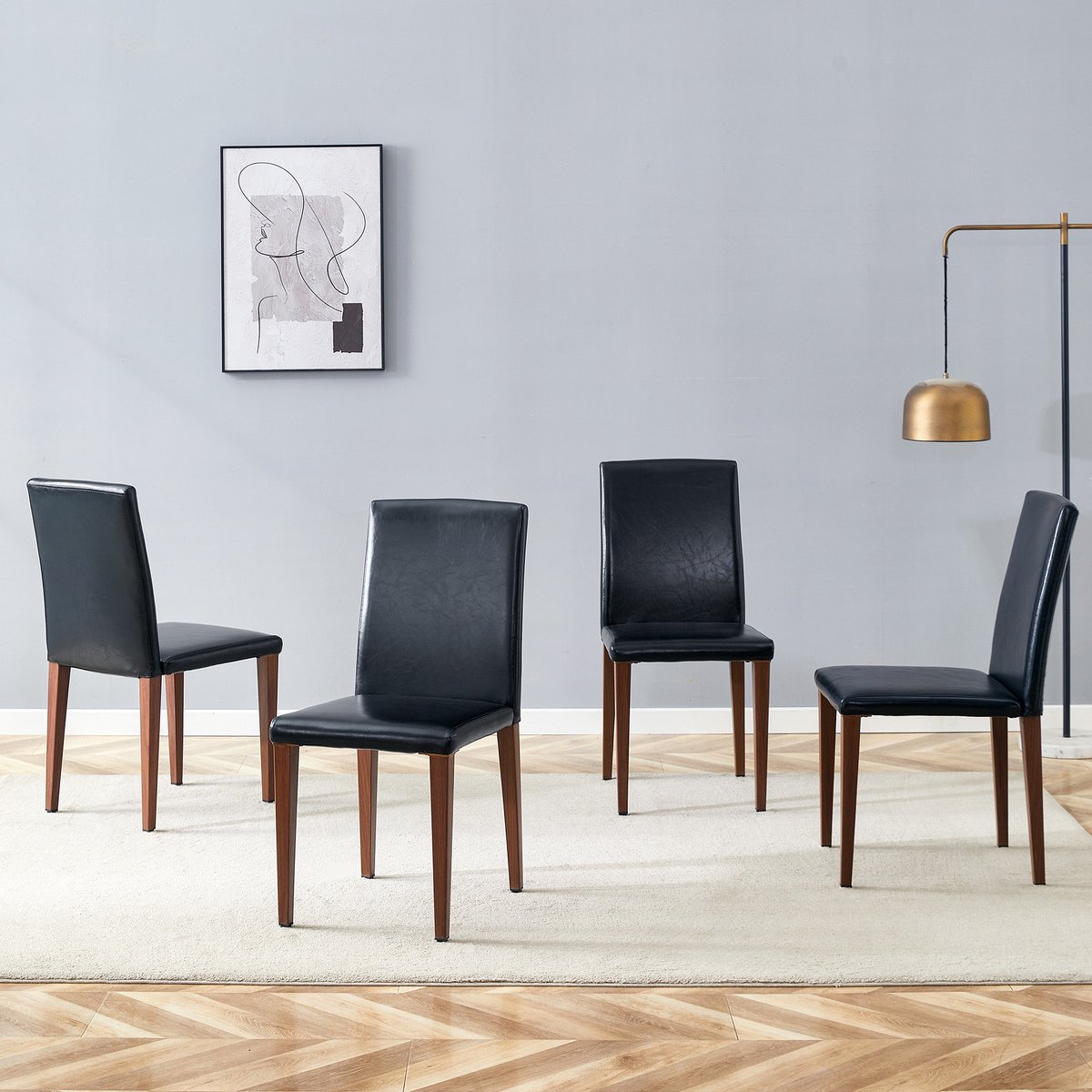REDOM Eetkamerstoelen Set Van 4 - Ergonomische Rugleuning - Scandinavische Stijl - Voor Eetkamer - Metaal En PU-Leer - Zwart En Walnoothoutlook Walnoot + zwart