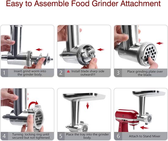 Vleesmolen attachment voor Kitchenaid Stand Mixer - worstvulling hoorns - slijpbladen - slijpschijf - reinigingsborstel - vleesmolen accessoires GVODE — afbeelding 4