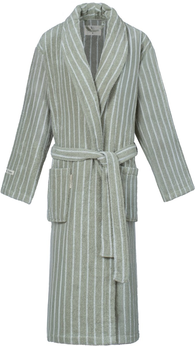 L&G - Unisex Badjas - 100% Katoen Badjas - Katoen badstof - Sjaalkraag - Badjas dames - Badjas heren - Badjas dames en heren - Gestreepte badjassen - Maat S - Groen