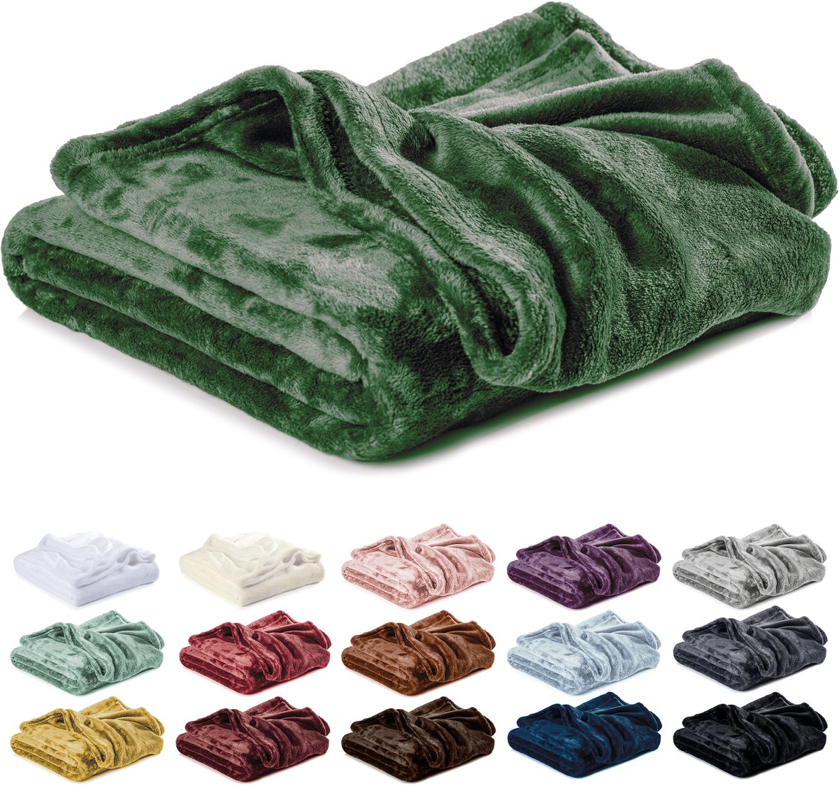 Lavea® Fleece Deken 180x220 cm – 2-persoons, Zacht – Warme Bankdeken van Pluizige Microvezel voor Bank en Bed, Ademend en Wasbaar – Donkergroen
