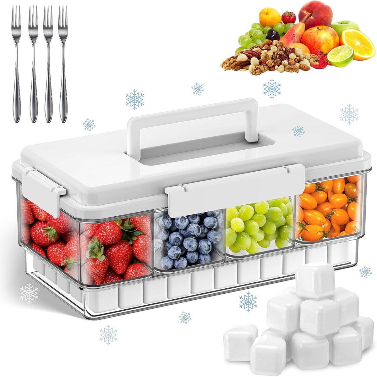 Snackbewaarcontainer - met Koelvak - 4 Vakken - Houdt Eten Koud - Snackorganizer