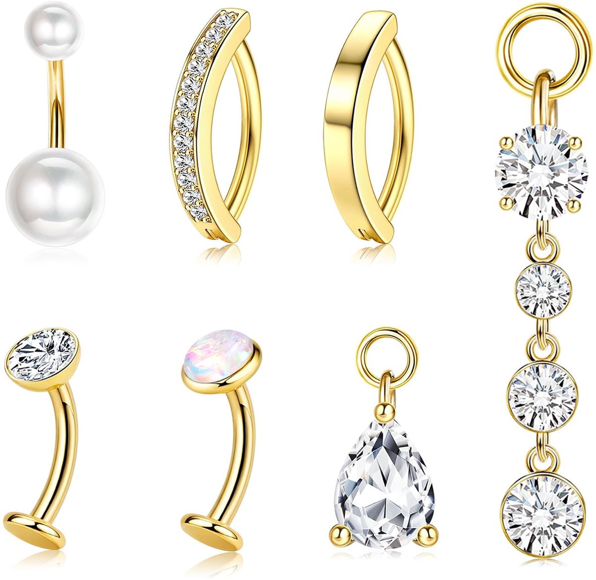 Dailygoods- Navelpiercing Set 5 Stuks - Navelpiercing met Hanger - Navelpiercing Chirurgisch Staal - Navelring - Hypoallergeen - Zomersieraad - Navelstaafje
