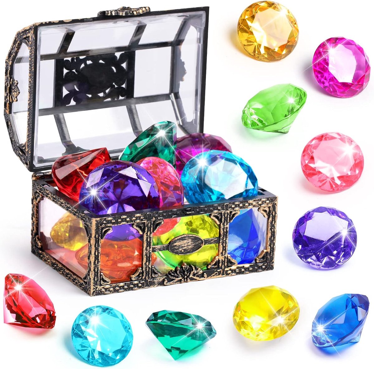 Duikschat Speelgoed - Grote Kleurrijke Diamant Duikset met Schatkist - Piratenbad Speelgoed voor Kinderen & Peuters - Onderwater Zinkend voor Zwembad, Bad, Verjaardagsfeest - 1 Set