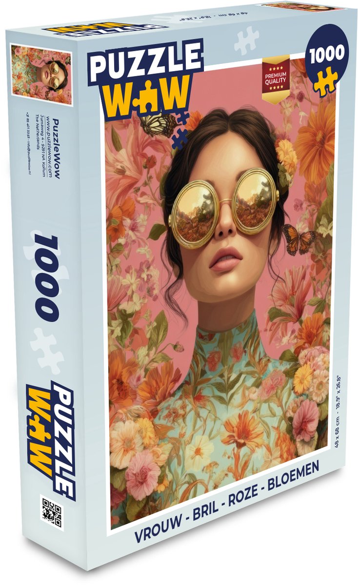 Puzzel Vrouw - Bril - Roze - Bloemen - Legpuzzel - Puzzel 1000 stukjes volwassenen