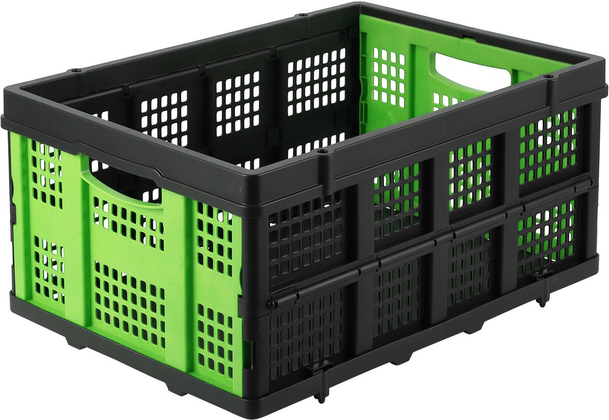 Opvouwbare Opbergkrat 55L - Stapelbare Plastic Krat Met Handgrepen, 40 x 56 x 26 cm, Groen
