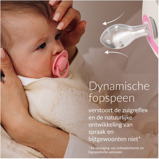Difrax LOVI Fopspeen Dynamisch - Prime - 6 tot 18 Maanden - Roze - 3 Stuks van Difrax LOVI — afbeelding 3
