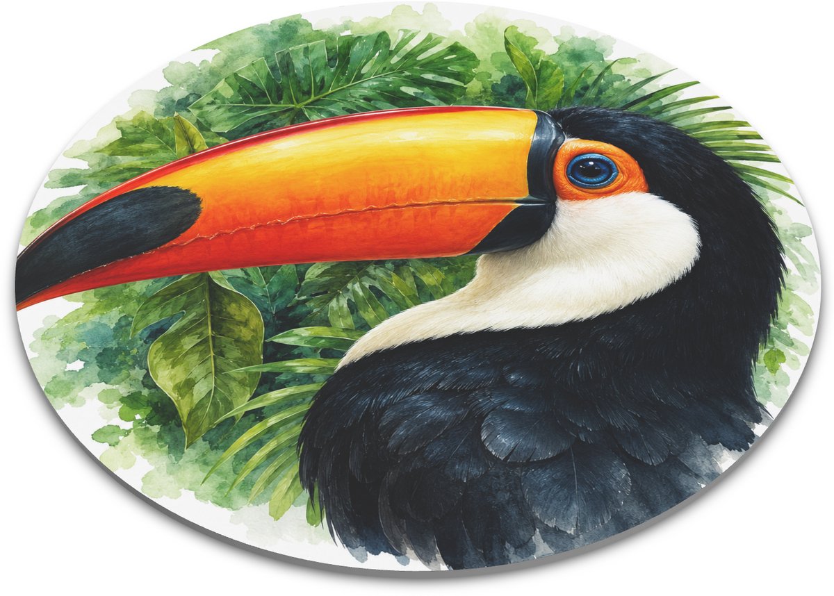 Ronde muismat toco toekan - Kleurrijke aquarel van een tropische toekan Ramphastos toco met grote oranje snavel - Vrolijke muismat voor bureau en kantoor