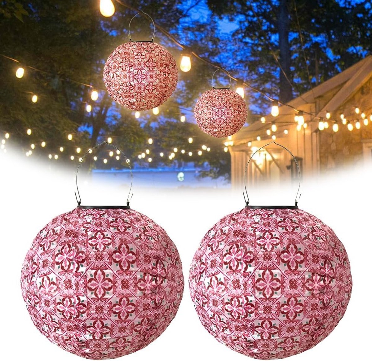 Set van 2 Retro LED Solar Tuinverlichting - 10 Inch Buitenverlichting voor Tuin, Patio en Bruiloft Decoratie
