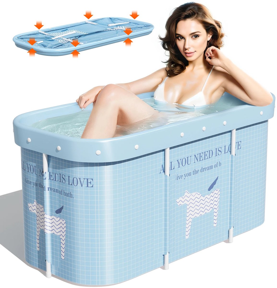 RosaBloom Zitbad Volwassenen - Opvouwbaar Badkuip - Draagbaar Bad - Mobiele Spa - Inclusief Rugleuning & Afvoerpijp - 120x60x60 cm - Blauw