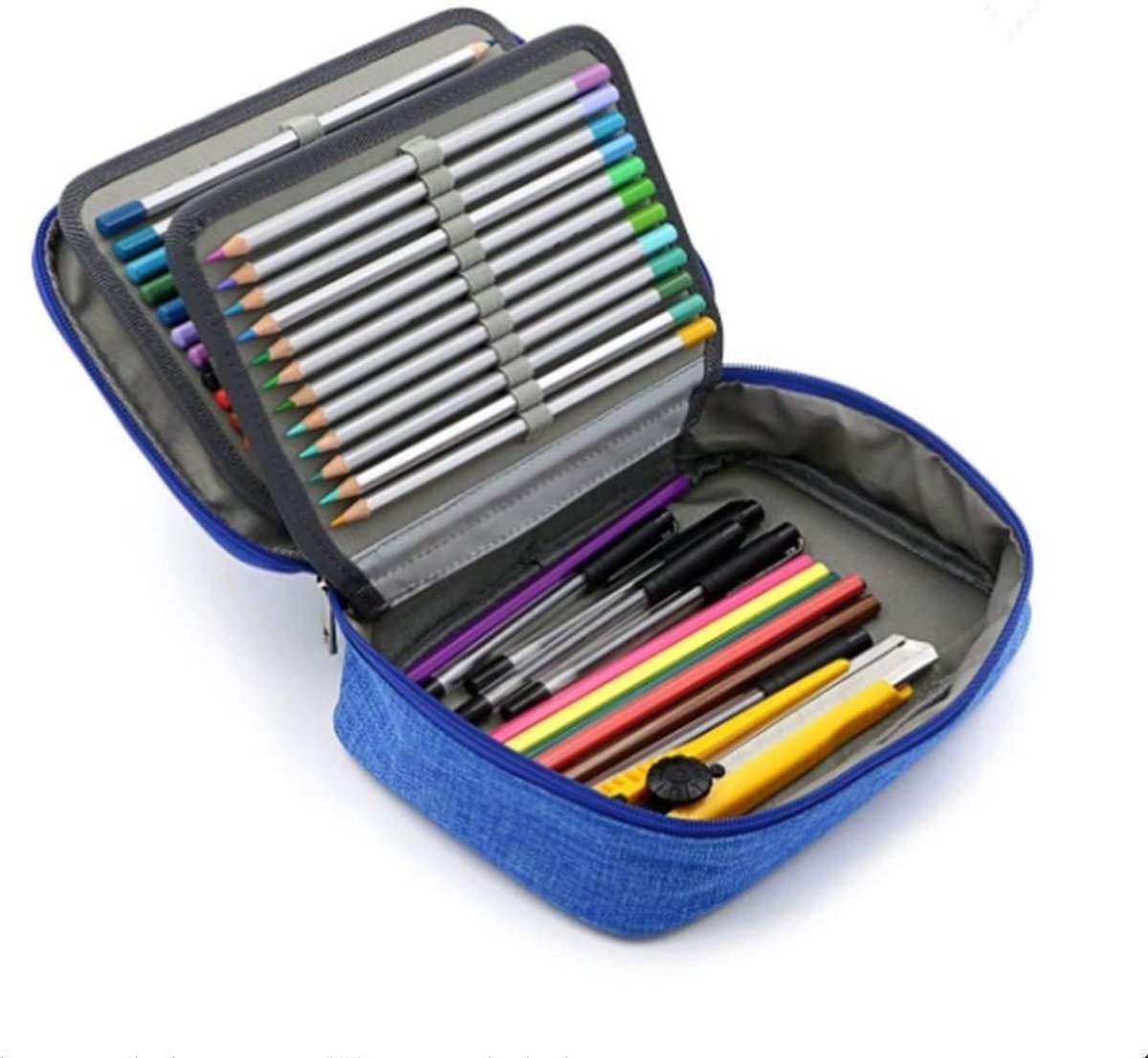 Dailygoods- Pennenetui grote capaciteit - Draagbaar etui - Pennenhouder - Robuust materiaal - Schuurbaar - Afmetingen 23 x 16,5 x 6,5 cm
