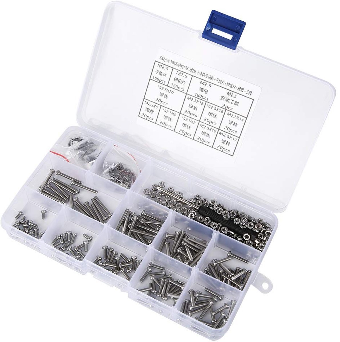 BRENZOOS- Schroefset 662 PCS - RVS Schroeven - Pan Head - Elastische Ring - Moeren - Geschikt voor diverse toepassingen