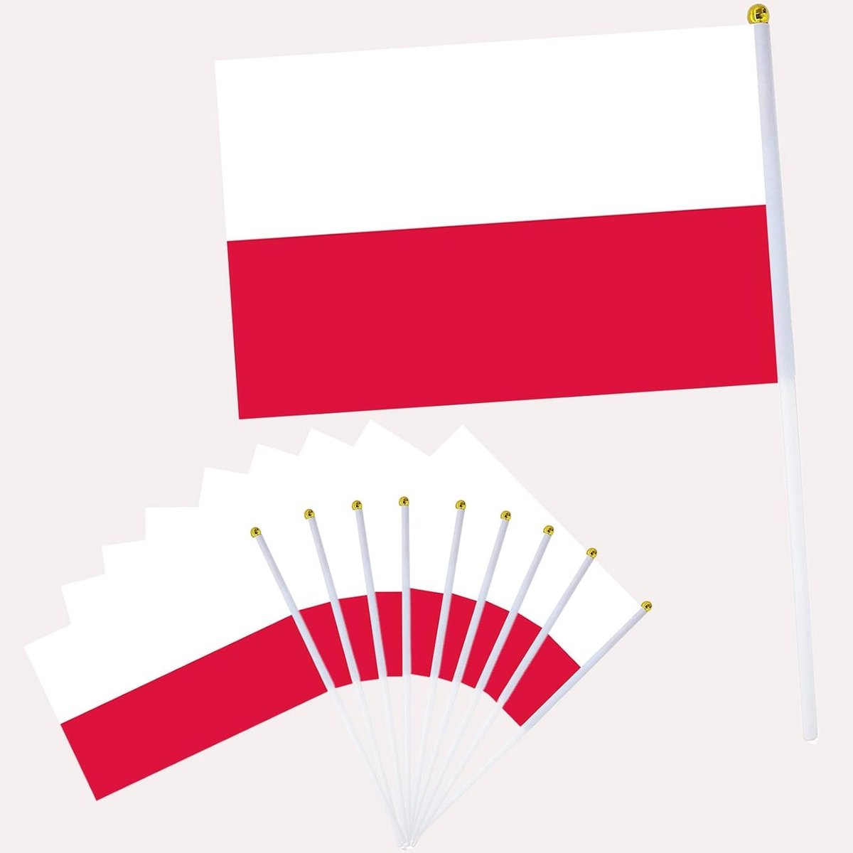 10 Stuks Kleine Polen Vlaggen op Stokken voor Voetbal 2026, Mini Handvlaggen voor Sportevenementen en Feestdecoraties