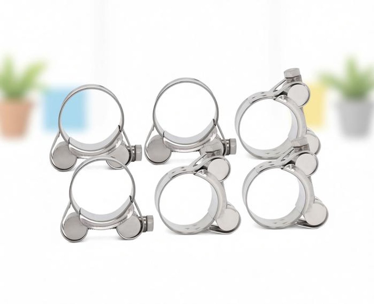 ElleMooi 6 stuks T-bout slangklemmen, roestvrij staal, spanbereik 23-25 mm, bandbreedte 18 mm