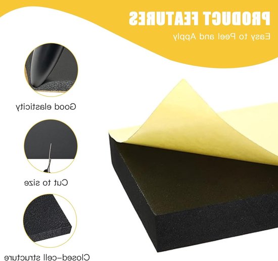 Multifunctionele Isolatiematten van Schuim, Antislip Geluidsabsorberende Rol voor Creatieve Projecten, Zwart, 150 x 150 x 20 mm, Ideaal voor Isolatie en Schokabsorptie — afbeelding 2