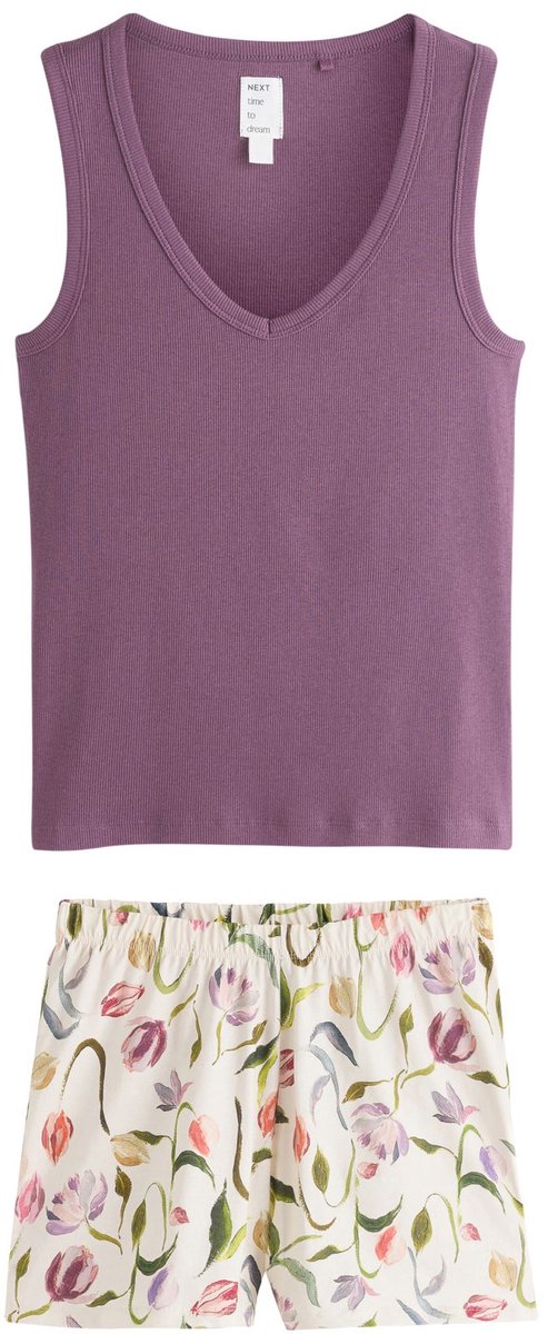 Next - Dames - Korte geribbelde pyjama - Paars