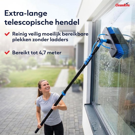 Telescopische Wasborstel - Schoonmaakborstel Verlengbaar - Hoge Oppervlakten Reinigen - Met Zeepdispenser - 4.7 meter - Zwart — afbeelding 4