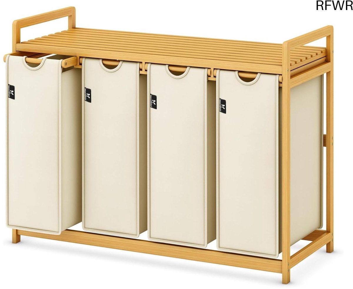 Wasmand met rek Wasopberger Wassen sorteren Uittrekbare zakken 200 liter Beige