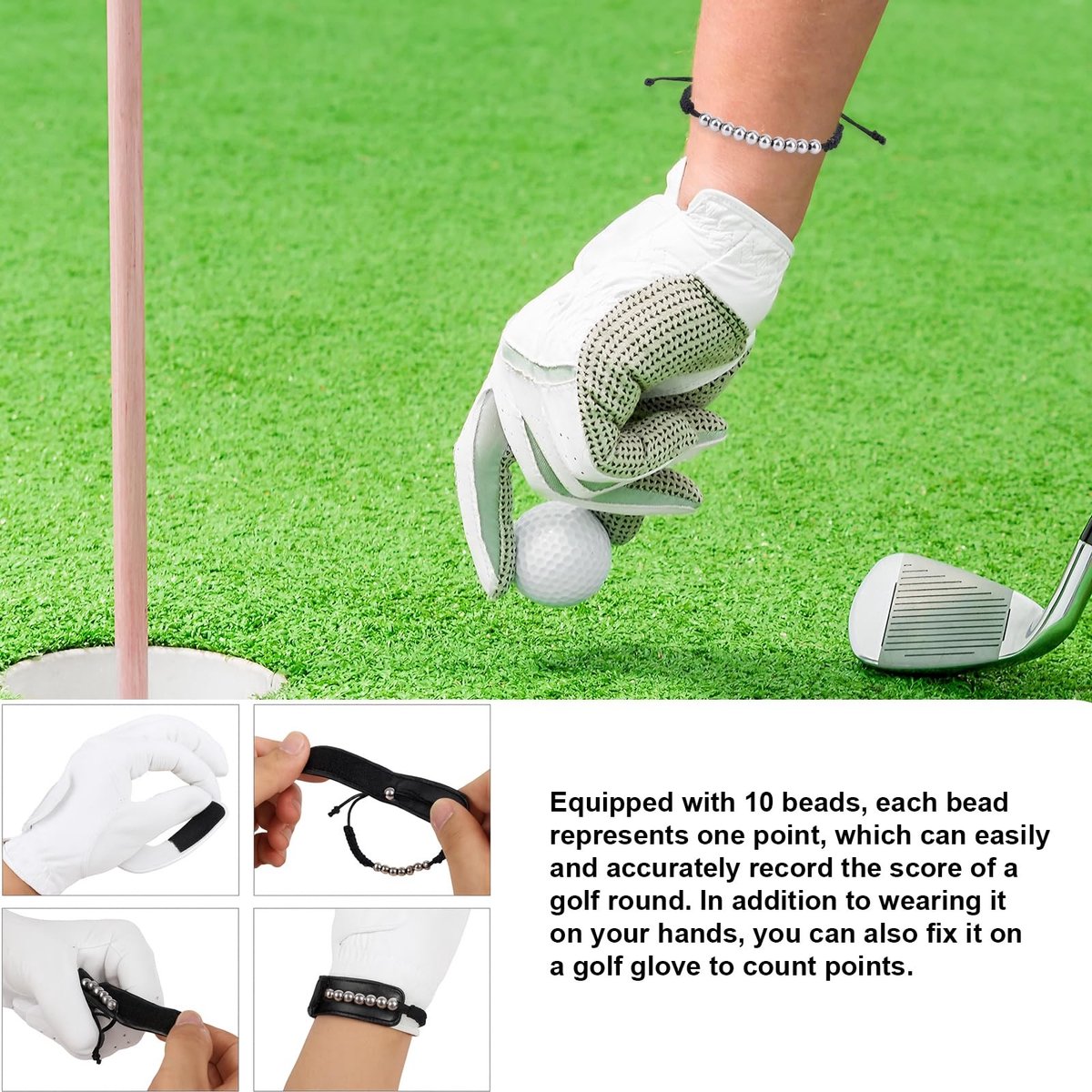 VLEMICO- Scoreteller Armband - Roestvrij Staal - Verstelbaar - Golf Slagenteller - 10 Kralen - Comfortabele Pasvorm - Golfarmband