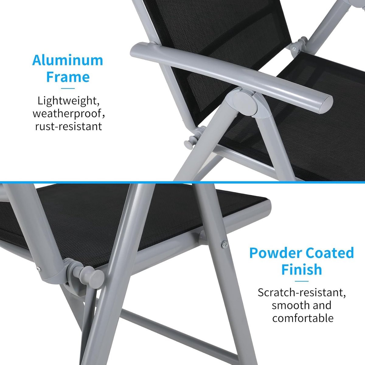Luxe Aluminium Tuinset 5-delig – 4 Verstelbare Hoge Rugleuning Klapstoelen + WPC Tuintafel 110x70x73 cm – Weerbestendig Balkon- & Terras Dining Set – Zilvergrijs