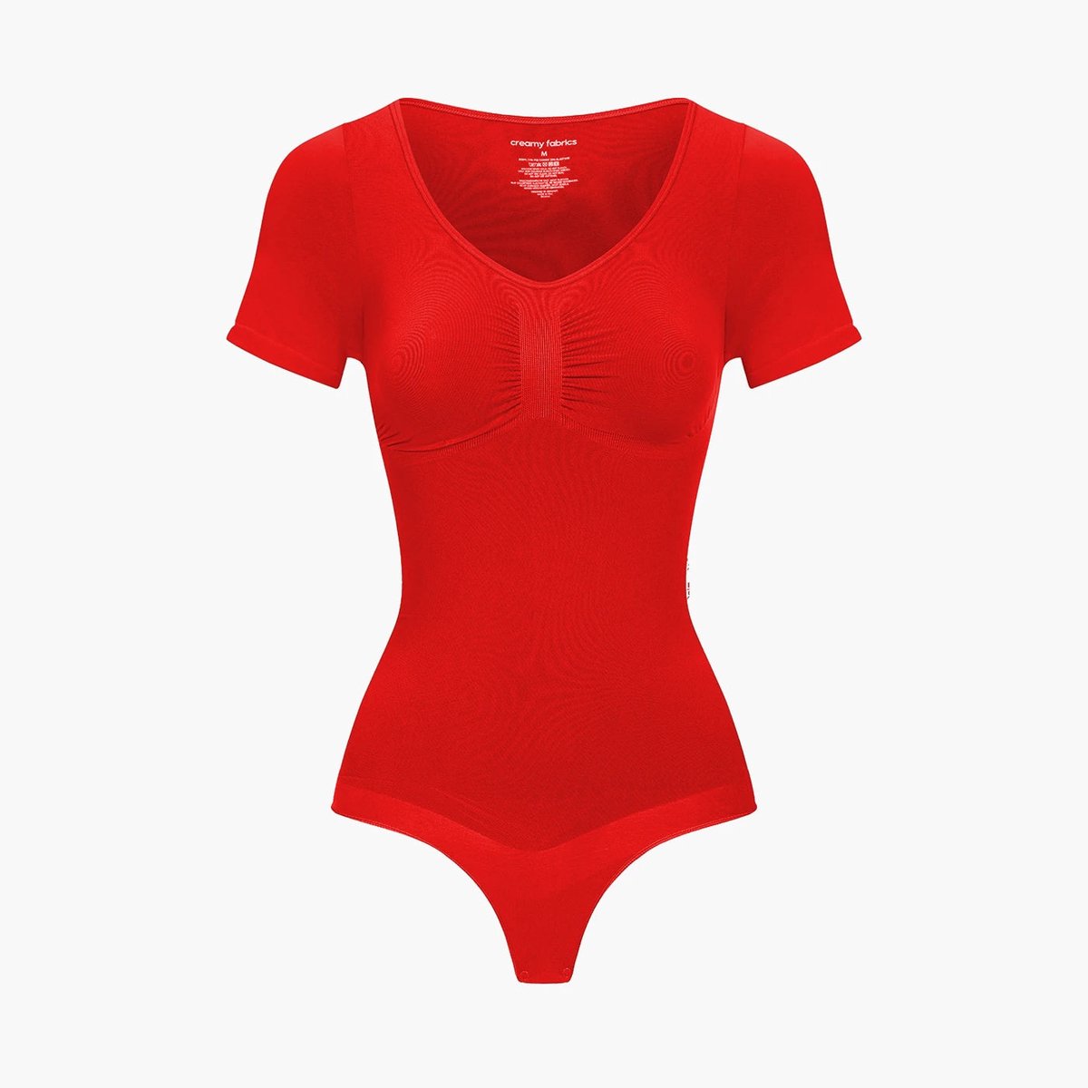 creamyfabrics Creamy Fabrics - T-Shirt Sculpting Shapewear Bodysuit Met String - Anti-Zweet - Ultra Zacht - Comfortabel - Sculptend - Perfecte Pasvorm - Vuurrood -