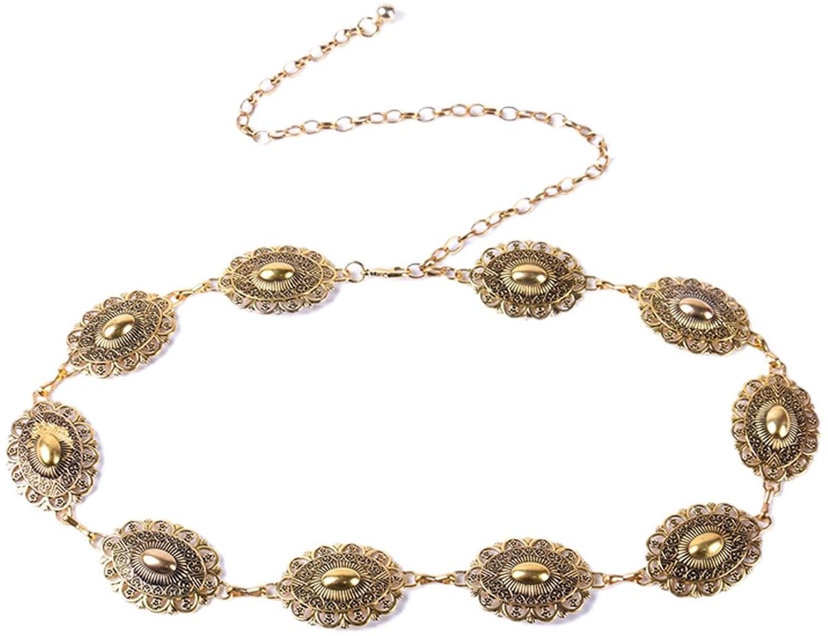 Dailygoods- Kettingriem Goud - Verstelbare Tailleketting - Boho Stijl - Concho Accenten - Casual Mode - 117cm Lengte - Heupketting