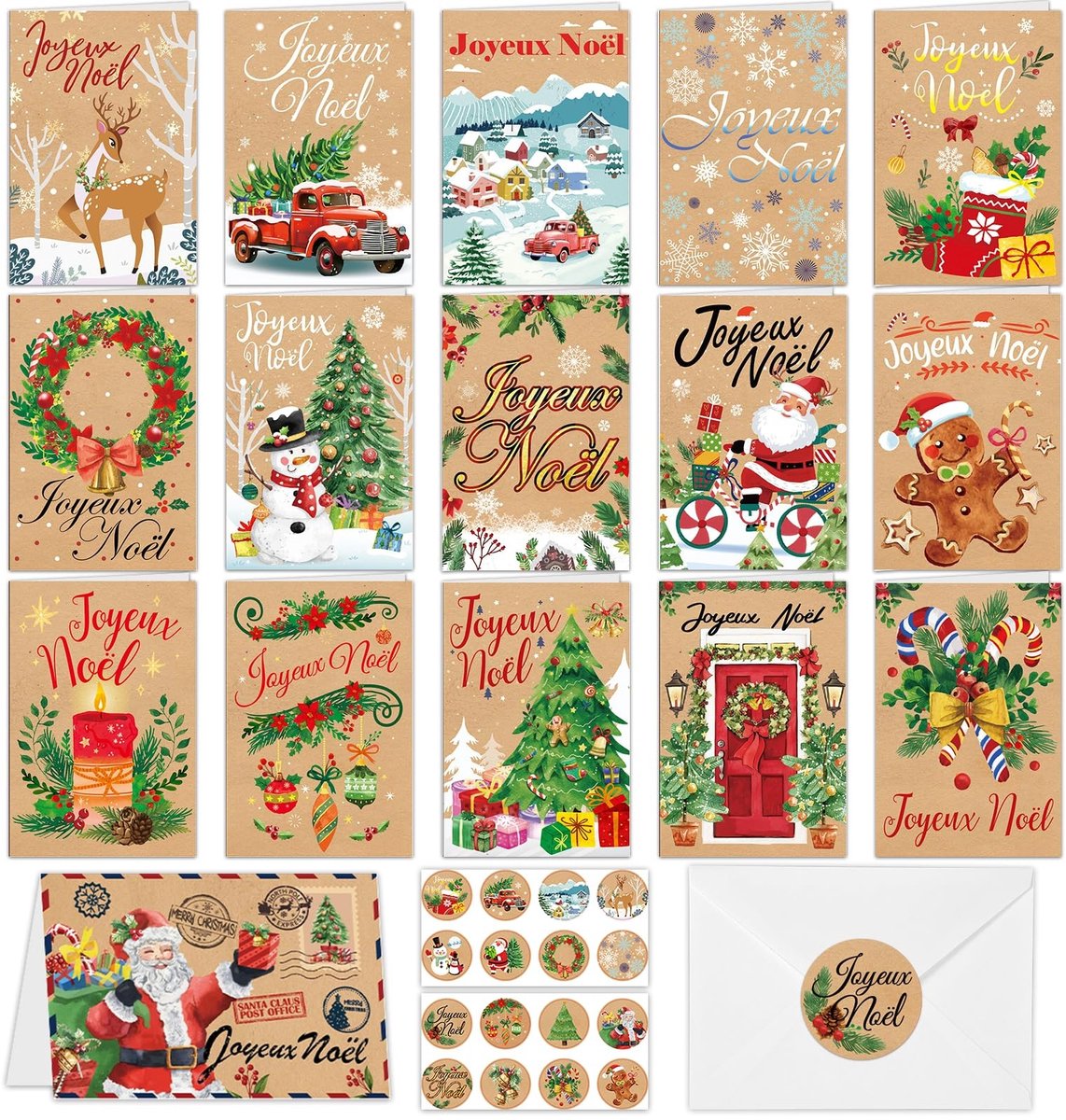 Dailygoods- Kerstkaarten met Envelop - Wenskaarten Set - Kerstkaarten voor Kinderen - Kerstkaarten voor Familie - Kerstkaarten voor Vrienden - Kerstkaarten voor Collega's