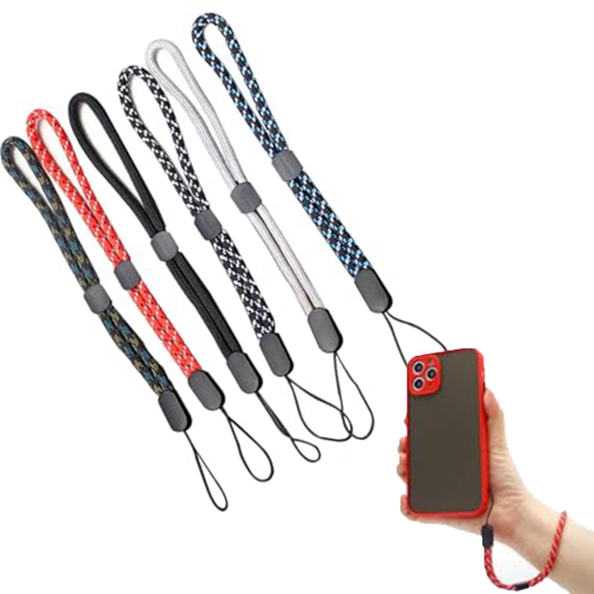 Dailygoods- Sleutelkoord 6 stuks - Verstelbare Polsband - Handpolsband - Telefoonlus - Korte Polsband - Verschillende Kleuren