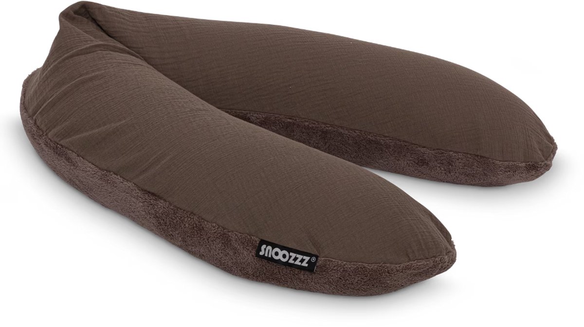 Snoozzz Zwangerschapskussen Zijslaapkussen Lichaamskussen - 185 cm - microparel vulling- luxe draagtas - wasbare hoes - Teddy Espresso