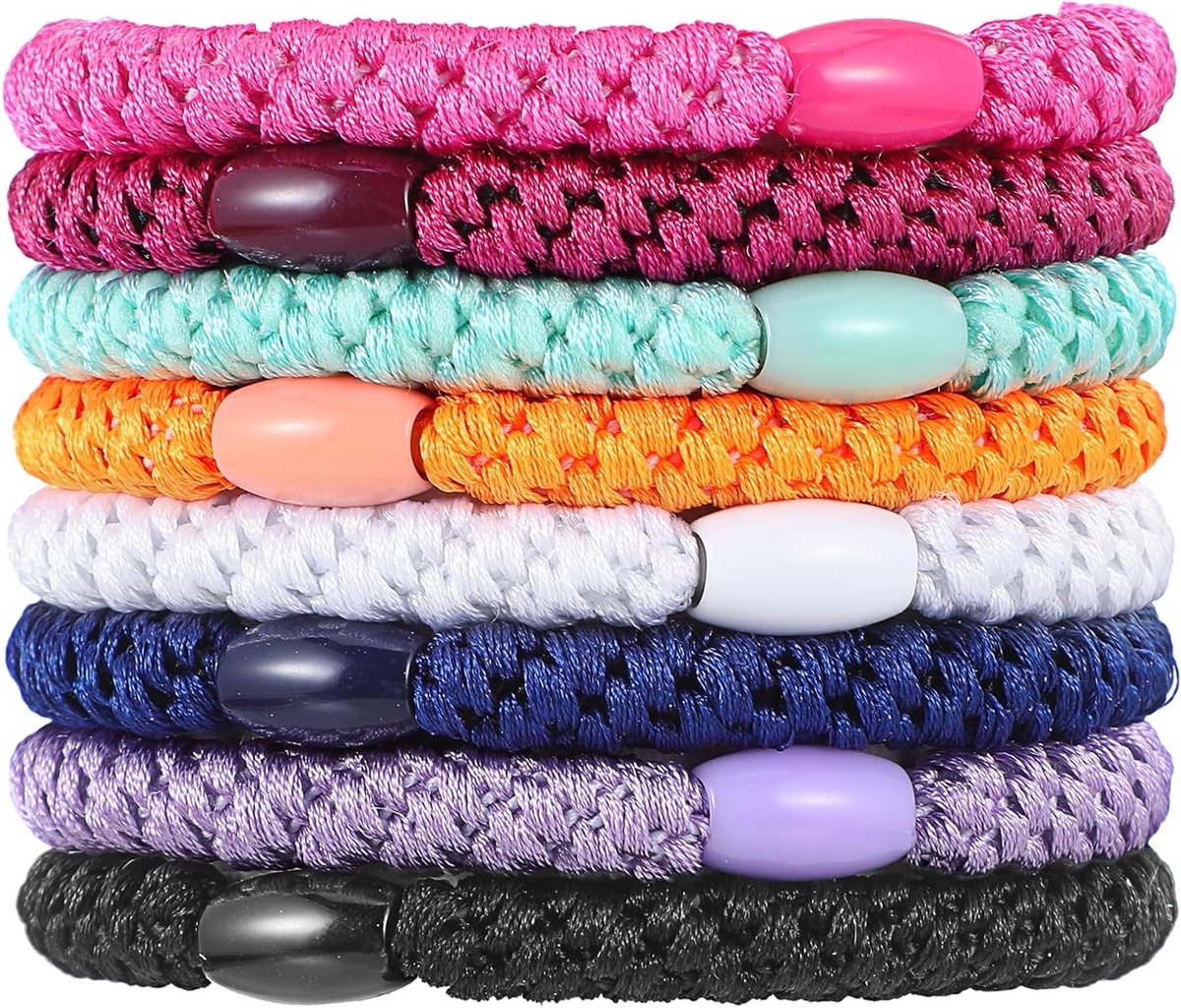 8 Stuks Elastische Haargeluiden voor Dames en Meisjes in Diverse Kleuren, Zachte Geweven Ponytailhouders voor Dik en Krullend Haar
