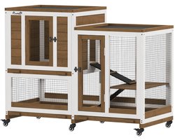 Golaro Konijnenhok - Binnenhok - Hok voor Dieren - Houten Huisdierenhok - Konijnen Huisje Met Deuren - Bruin/WIt - 110x50x86cm